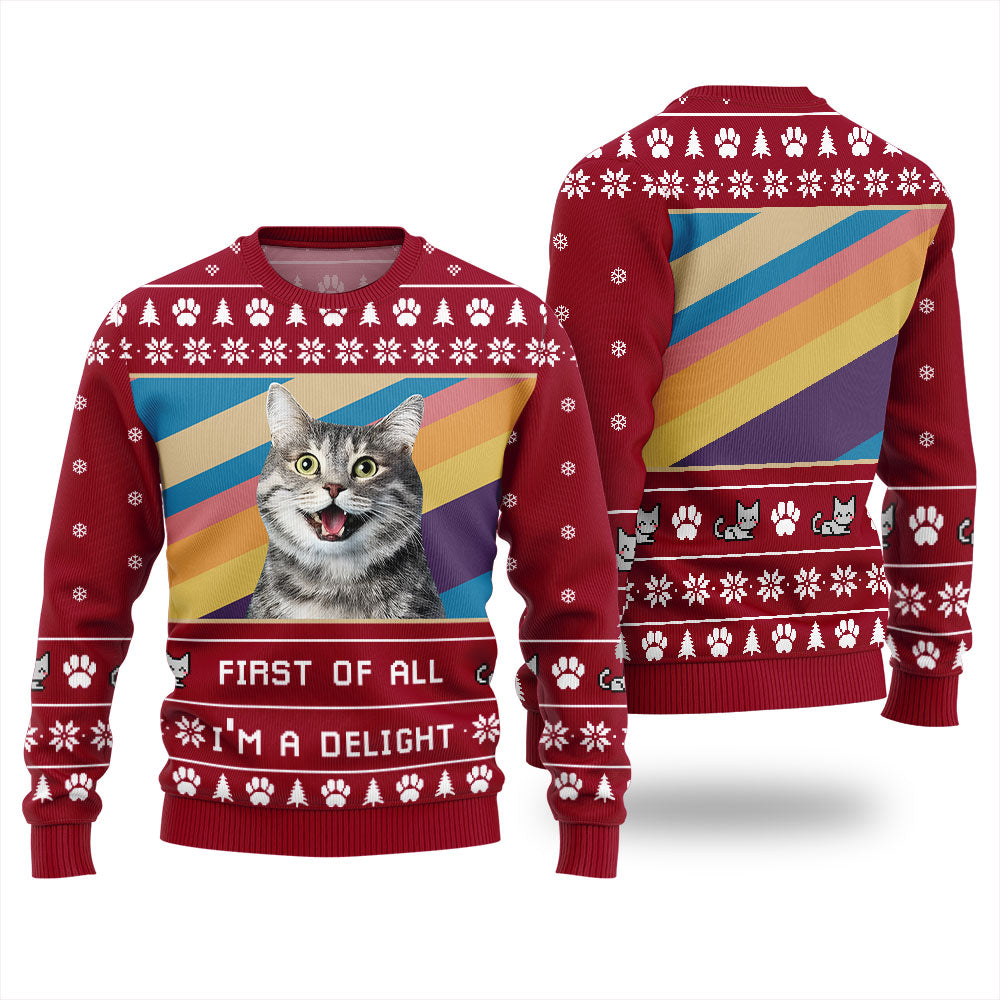 I'm a Delight Custom Cat Photo Ugly Christmas Sweater