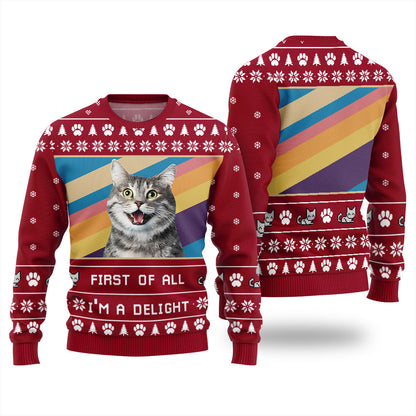 I'm a Delight Custom Cat Photo Ugly Christmas Sweater