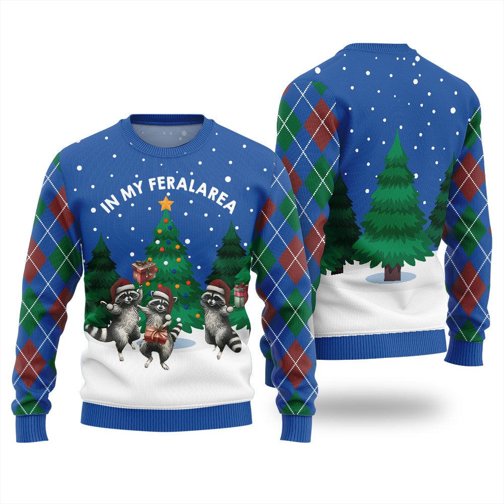 In My Feral Area Raccoon Christmas Sweater