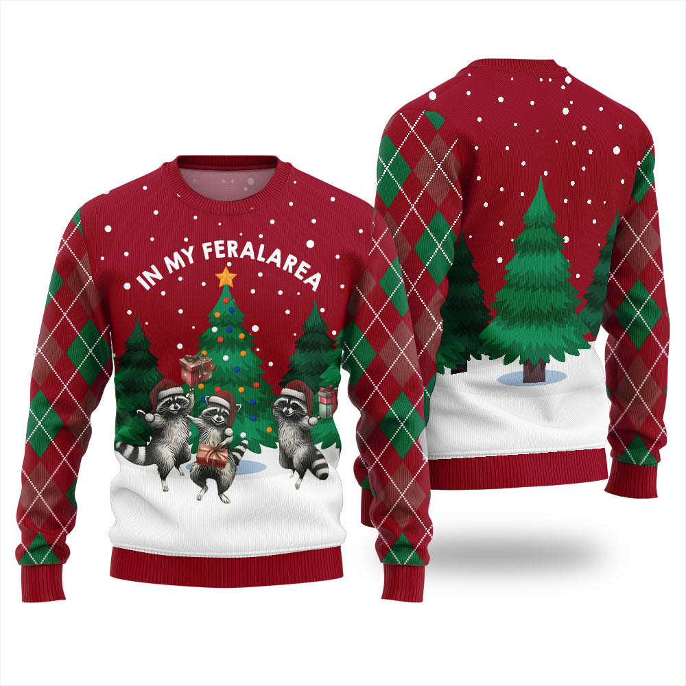 In My Feral Area Raccoon Christmas Sweater