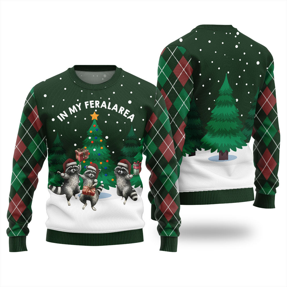 In My Feral Area Raccoon Christmas Sweater
