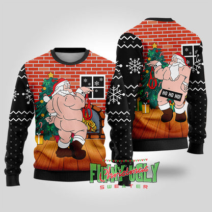 Inappropriate Santa Ugly Christmas Sweater Black