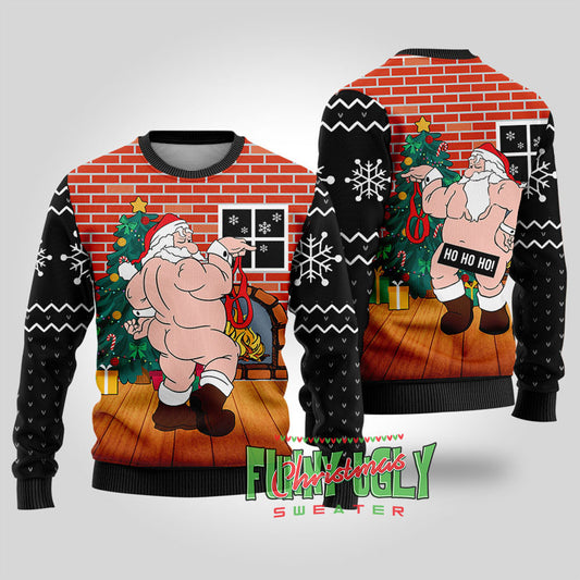 Inappropriate Santa Ugly Christmas Sweater Black
