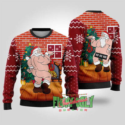 Inappropriate Santa Ugly Christmas Sweater Cardinal Red