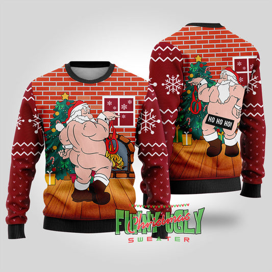 Inappropriate Santa Ugly Christmas Sweater Cardinal Red