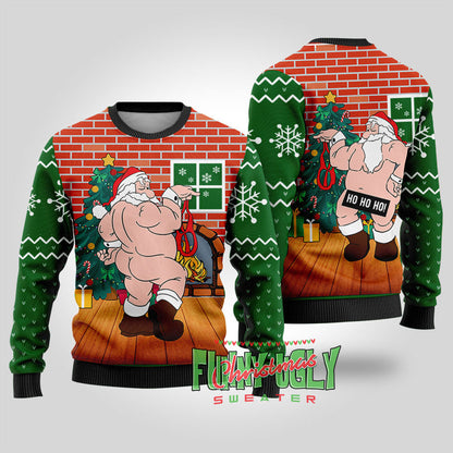 Inappropriate Santa Ugly Christmas Sweater Forest Green