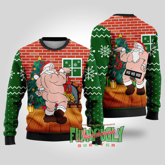 Inappropriate Santa Ugly Christmas Sweater Forest Green