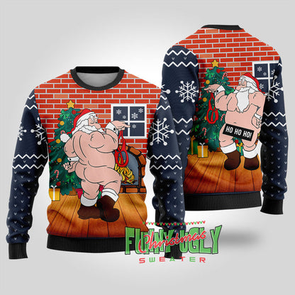 Inappropriate Santa Ugly Christmas Sweater Navy