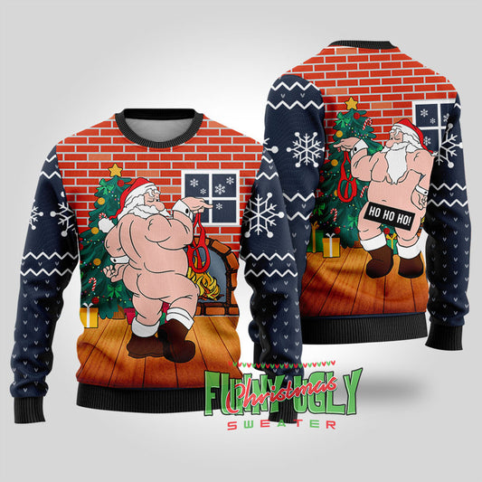 Inappropriate Santa Ugly Christmas Sweater Navy