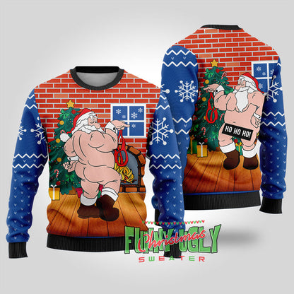 Inappropriate Santa Ugly Christmas Sweater Royal