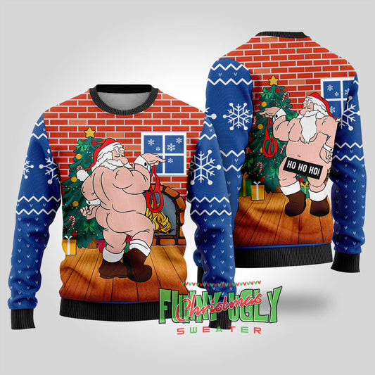 Inappropriate Santa Ugly Christmas Sweater Royal