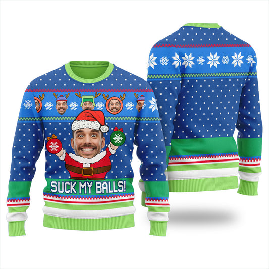 Inappropriate Suck My Balls Custom Christmas Sweater Men's