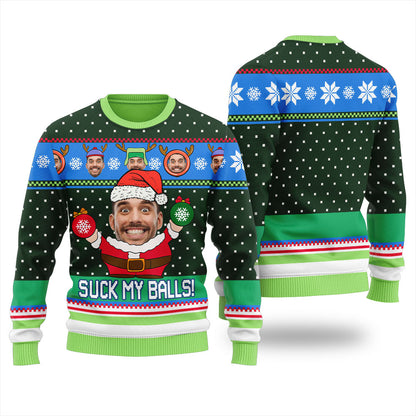 Inappropriate Suck My Balls Custom Christmas Sweater Men's