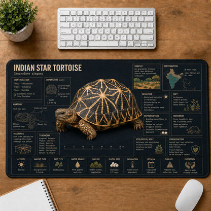 Indian Star Tortoise Turtle and Tortoise Species Guide Desk Mat | 5To9Vibe
