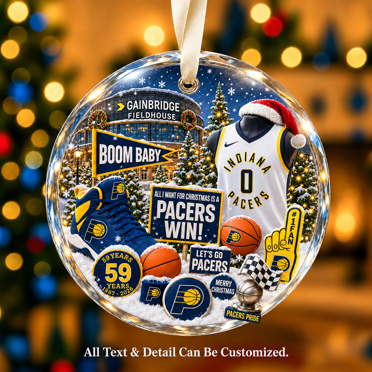 Indiana Pacers Jersey Snow Globe Glass Ornament