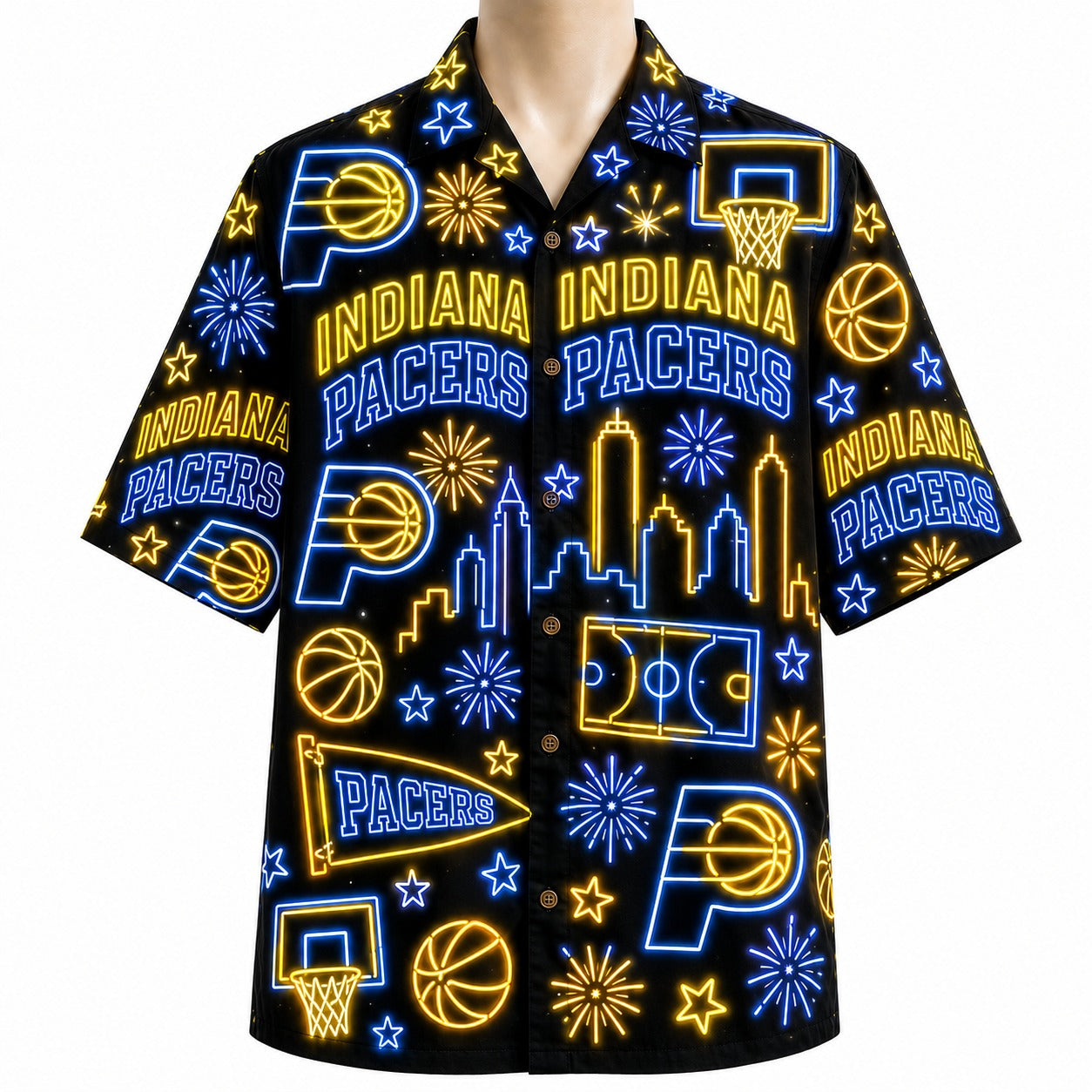 All Basketball Teams Neon Pattern Vibe Summer Party Button-Up Unisex Hawaiian Shirt For Men and Women