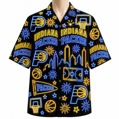 All Basketball Teams Neon Pattern Vibe Summer Party Button-Up Unisex Hawaiian Shirt For Men and Women