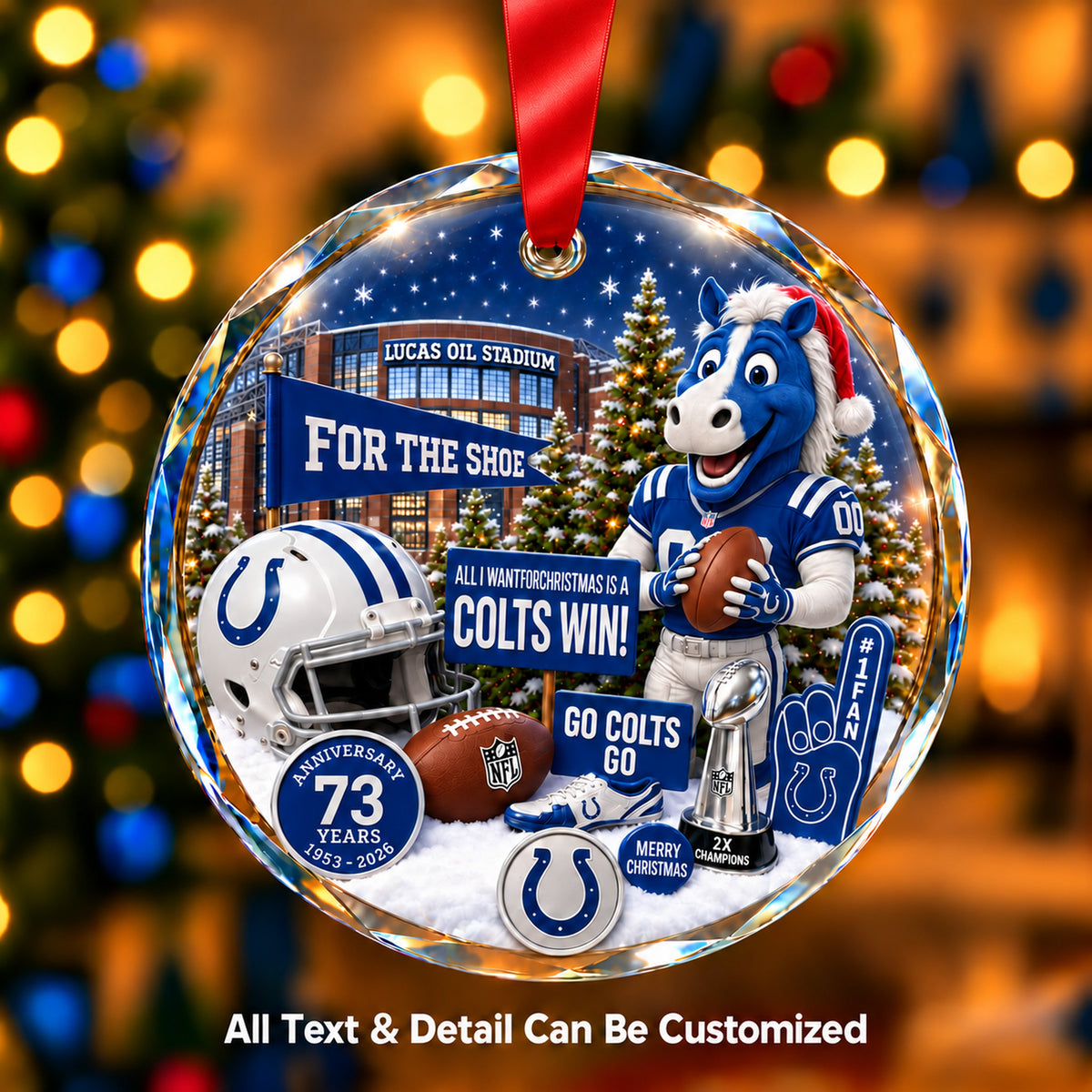 Indianapolis Colts Snow Globe Glass Ornament