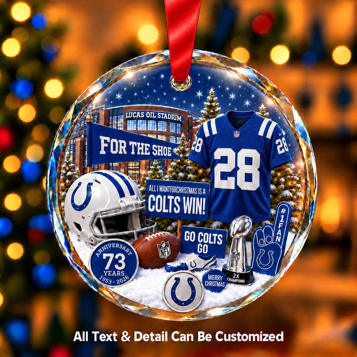 Indianapolis Colts Jersey Snow Globe Glass Ornament