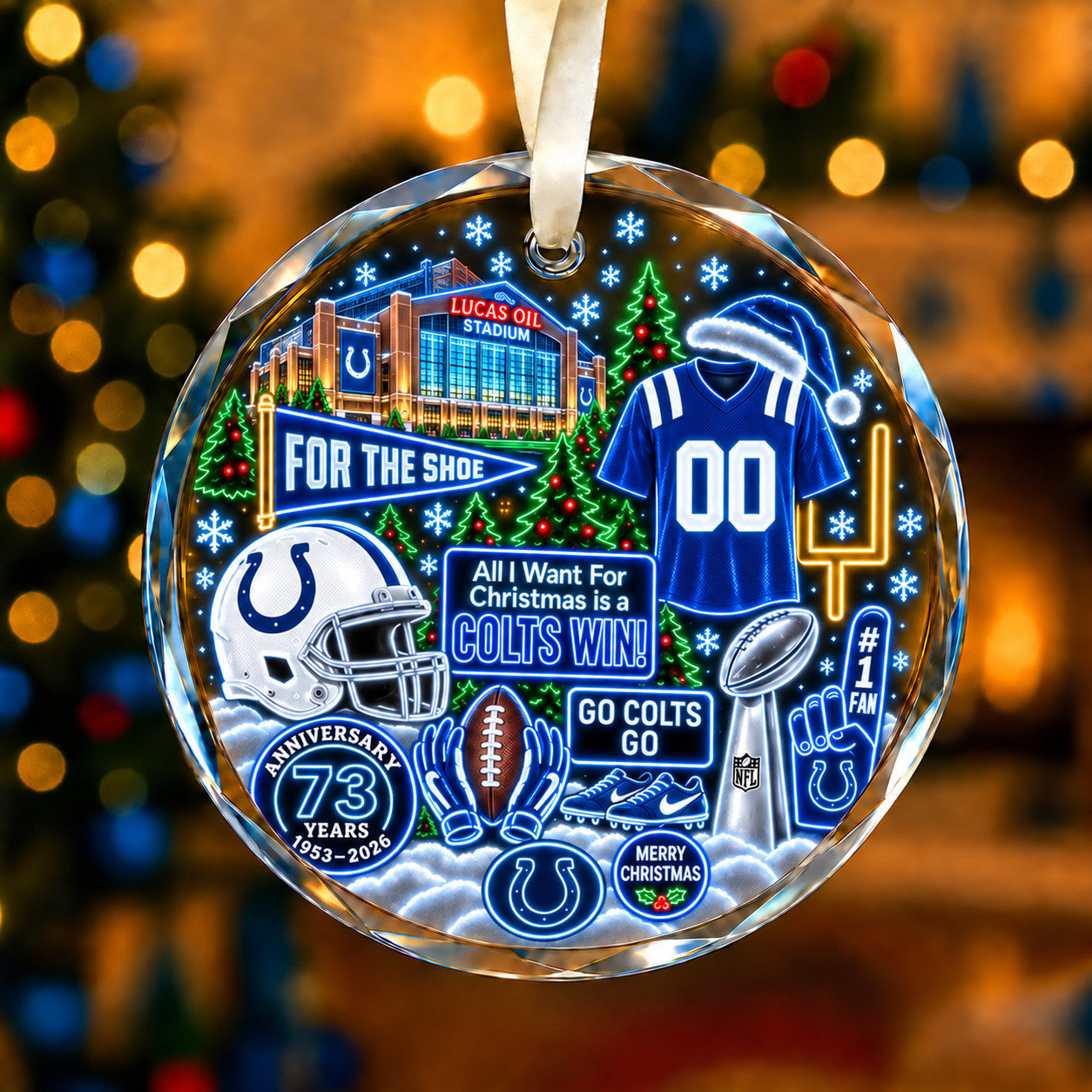 All Football Teams Christmas Neon Stadium Snow Glass Ornament With Gift Box - 5to9vibe
