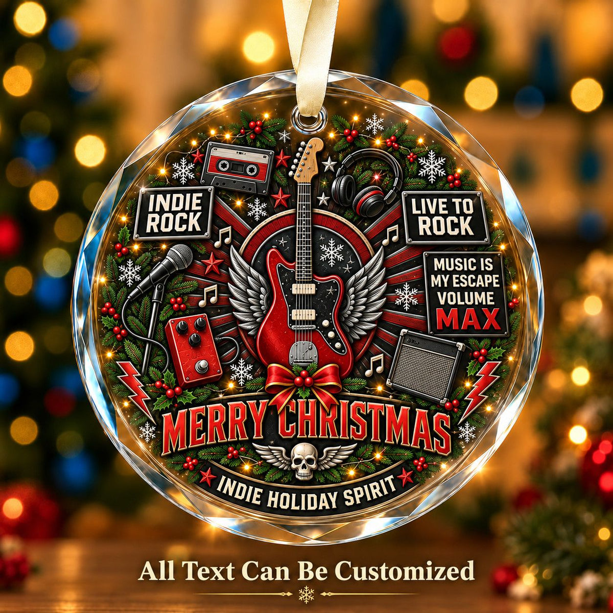 Indie Rock Personalized Glass Ornament | 5To9Vibe