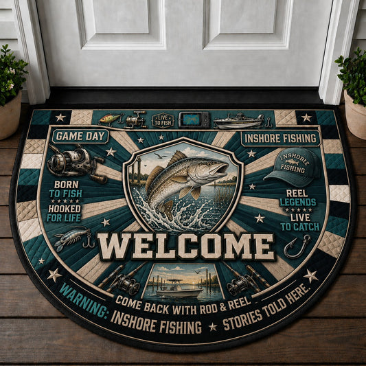 Inshore Fishing Coastal Adventures Quilted Print Premium Welcome Mat – Personalized Doormat