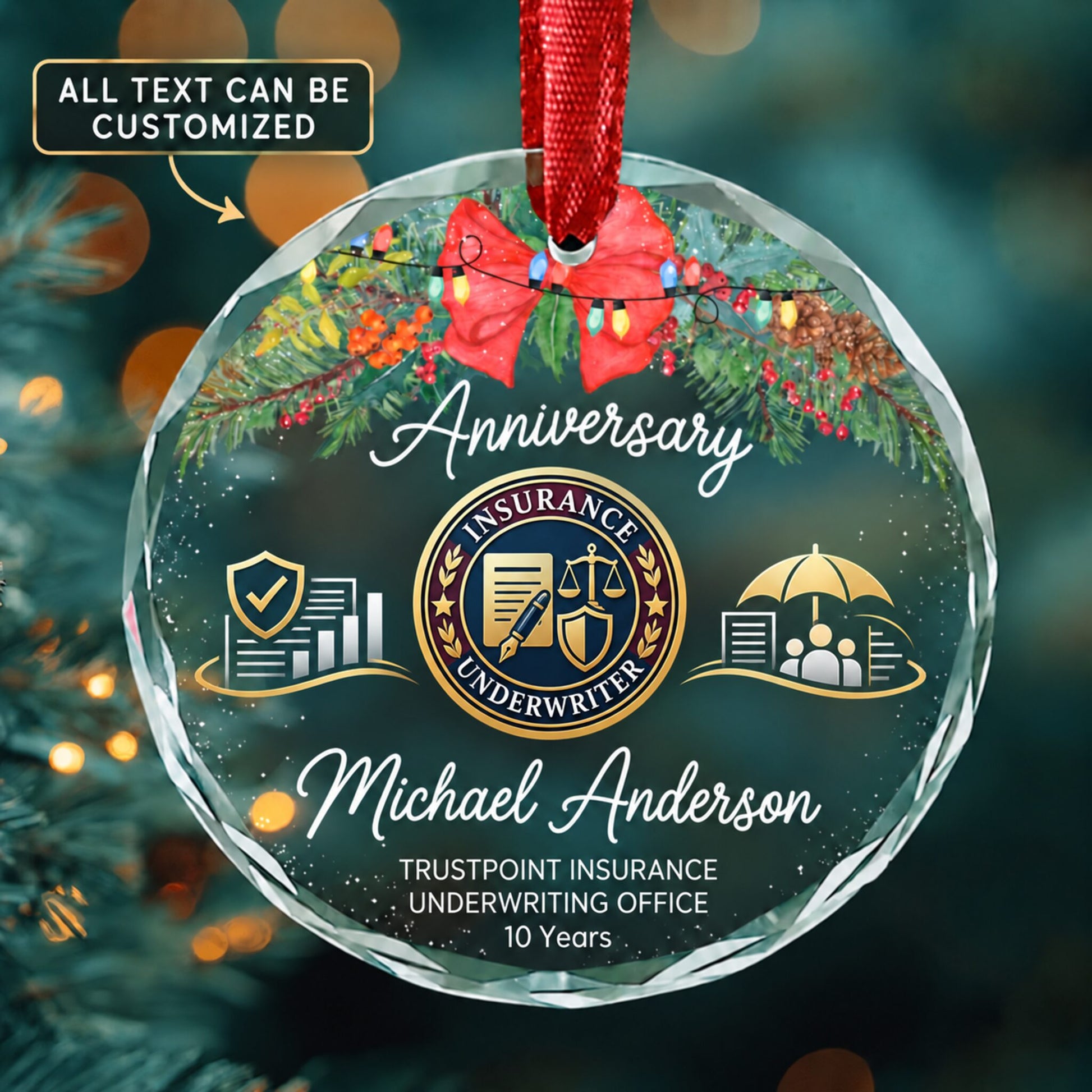 Insurance Underwriters Personalized Glass Ornament | 5To9Vibe