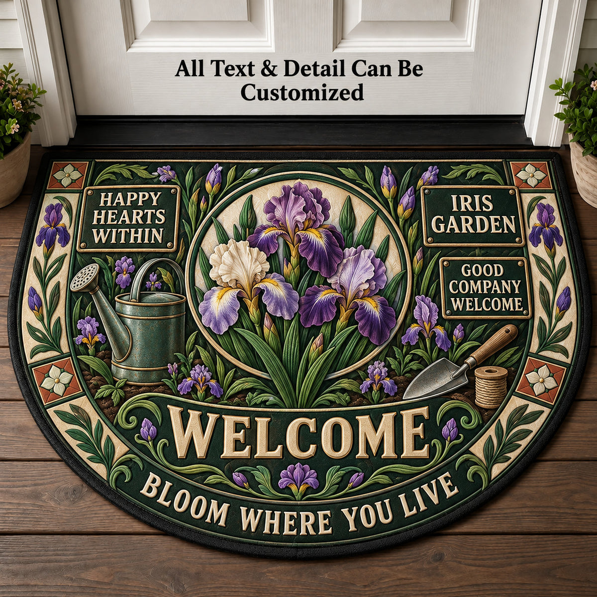 Iris Garden Personalized Half Round Mat | 5To9Vibe