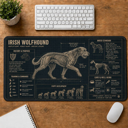 Irish Wolfhound Dog Breed Visual Guide Desk Mat | 5To9Vibe