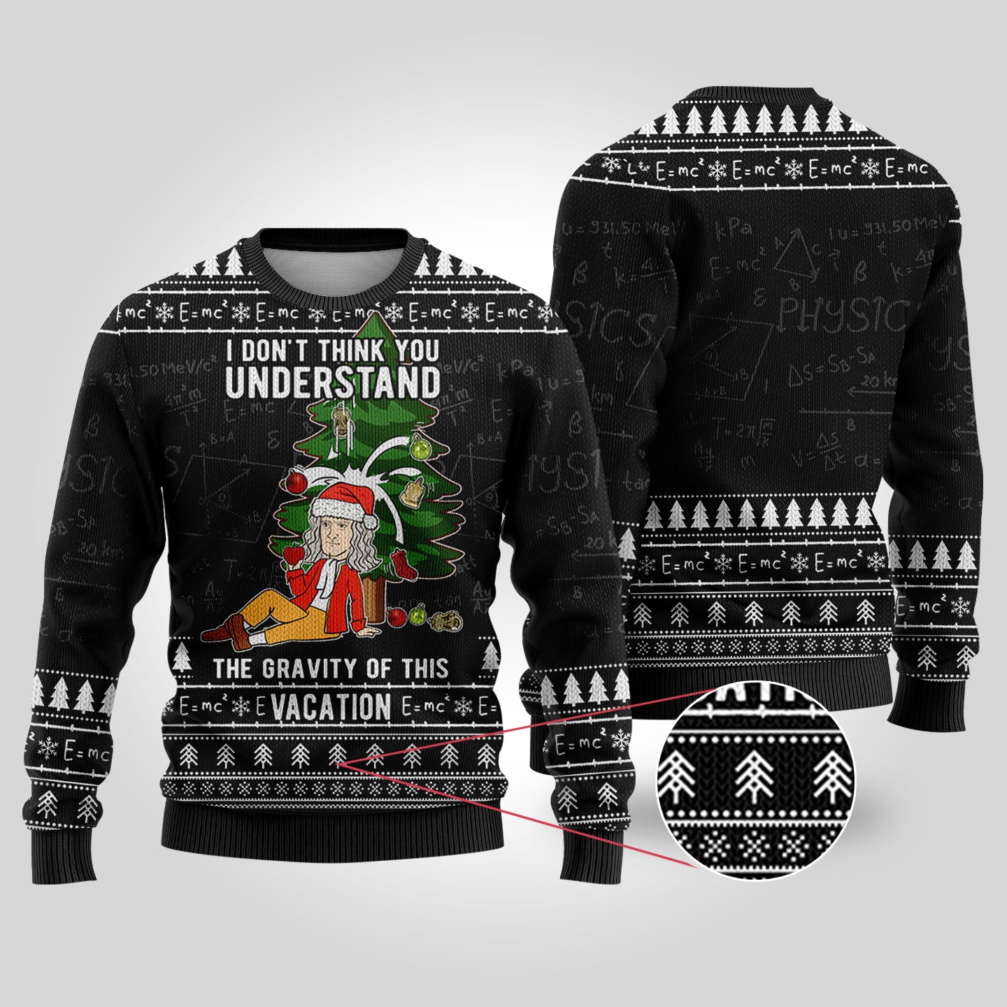 Isaac Newton Science Ugly Christmas Sweater Black
