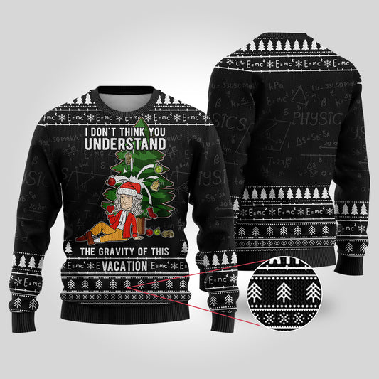 Isaac Newton Science Ugly Christmas Sweater Black