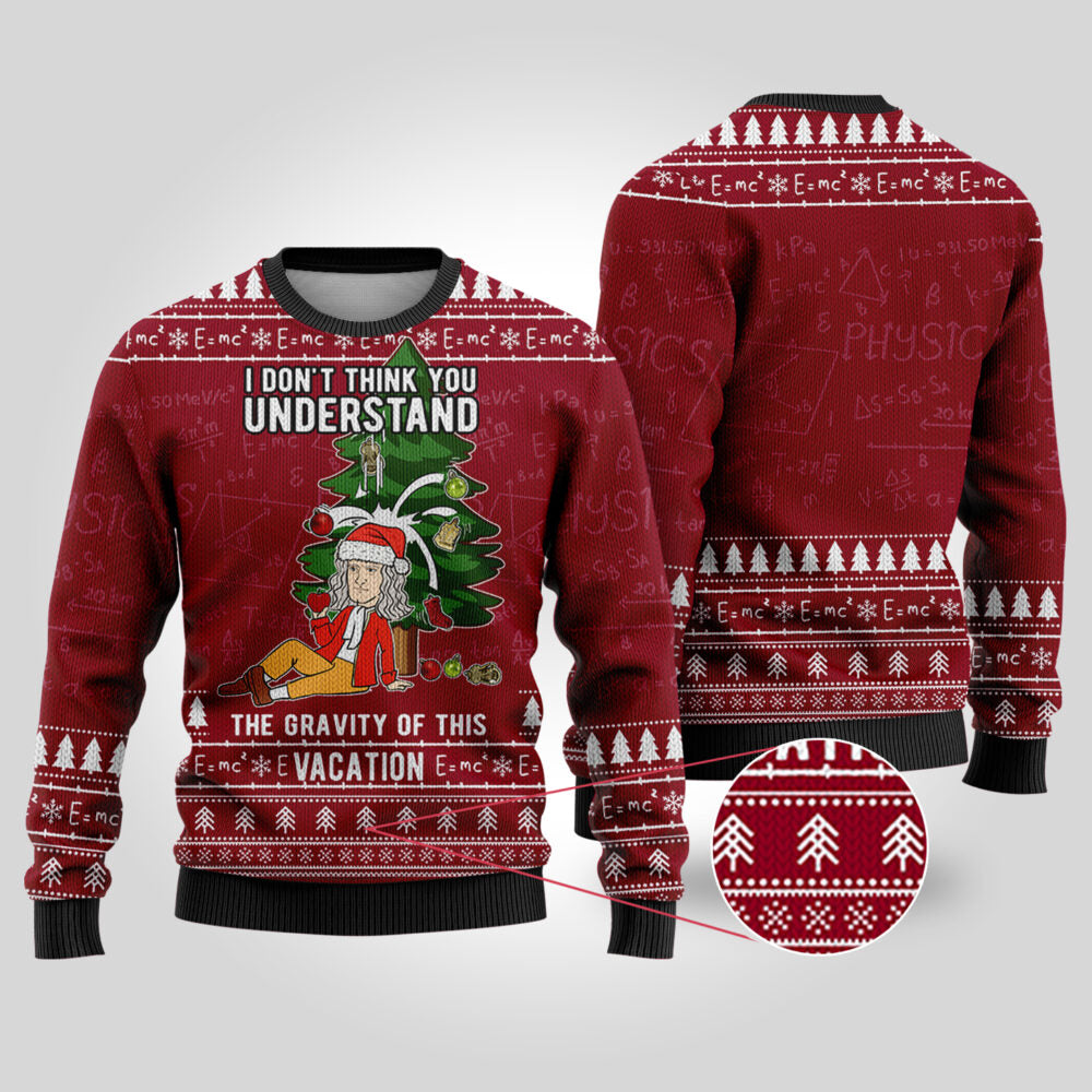 Isaac Newton Science Ugly Christmas Sweater Cardinal Red