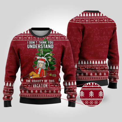 Isaac Newton Science Ugly Christmas Sweater Cardinal Red