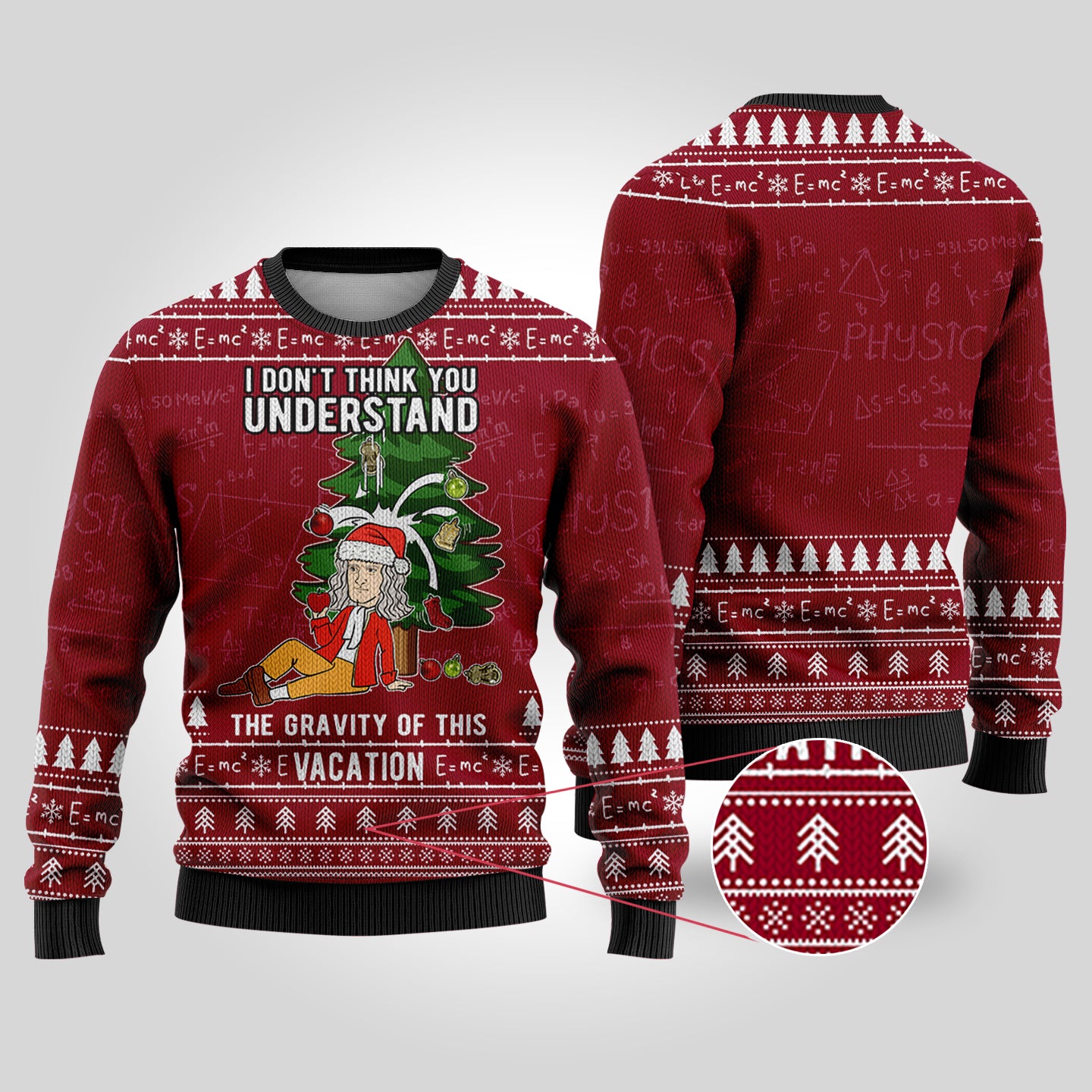 Isaac Newton Science Ugly Christmas Sweater Cardinal Red
