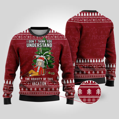 Isaac Newton Science Ugly Christmas Sweater Cardinal Red