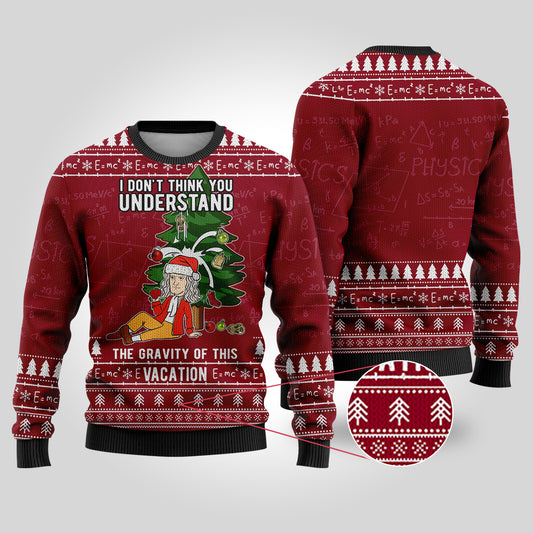 Isaac Newton Science Ugly Christmas Sweater Cardinal Red