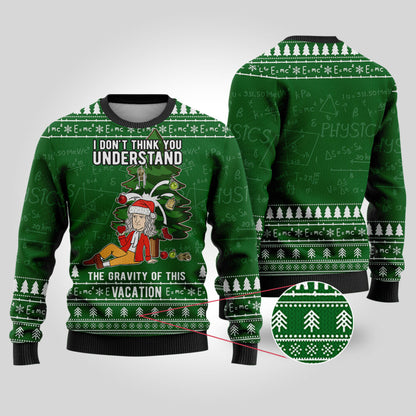 Isaac Newton Science Ugly Christmas Sweater Forest Green