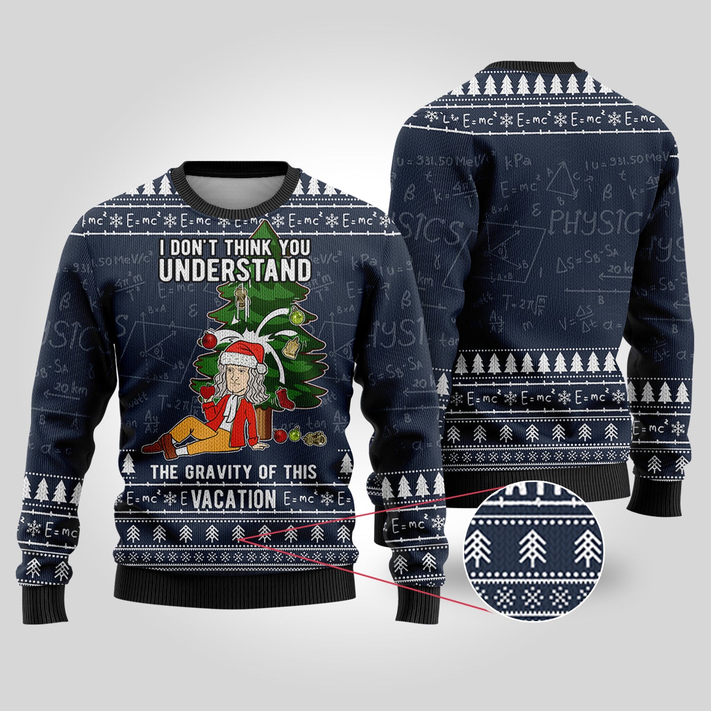 Isaac Newton Science Ugly Christmas Sweater Navy
