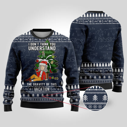 Isaac Newton Science Ugly Christmas Sweater Navy