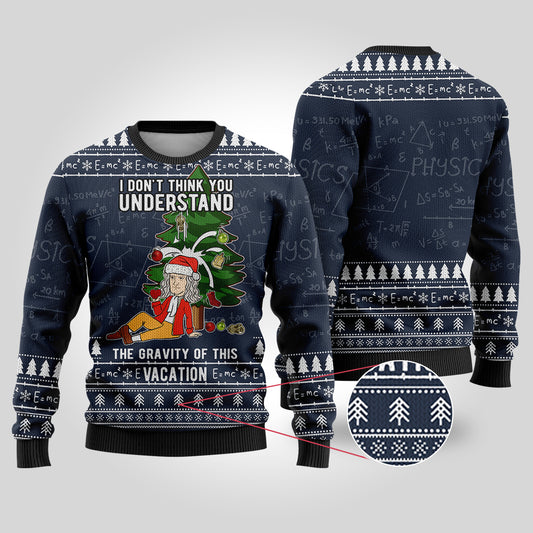 Isaac Newton Science Ugly Christmas Sweater Navy