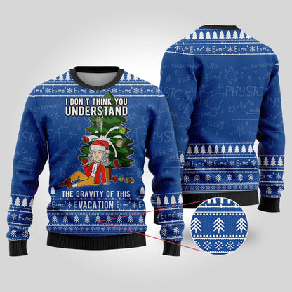 Isaac Newton Science Ugly Christmas Sweater Royal