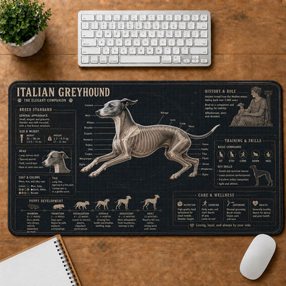 Italian Greyhound Dog Breed Visual Guide Desk Mat | 5To9Vibe