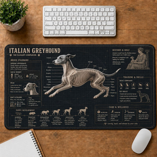 Italian Greyhound Dog Breed Visual Guide Desk Mat | 5To9Vibe