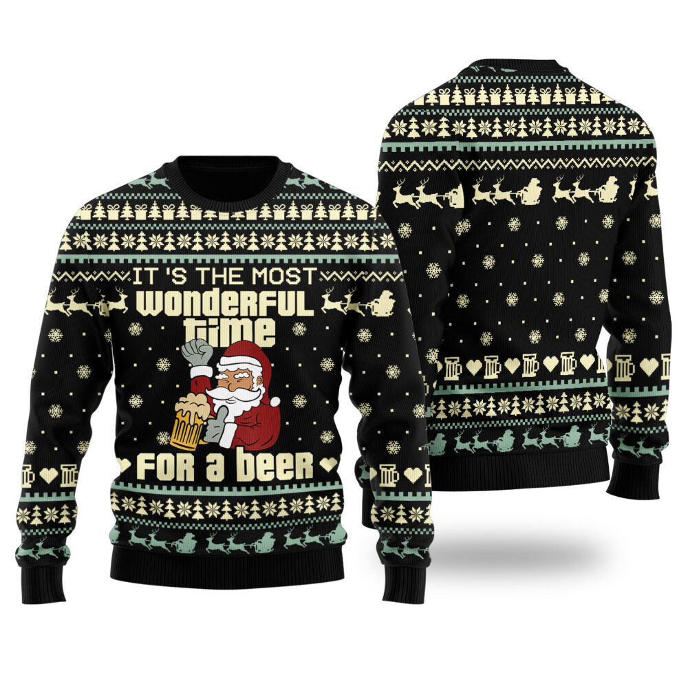 Santa Drinking Beer Ugly Christmas Sweater For Ladies