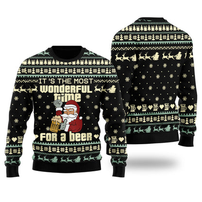 Santa Drinking Beer Ugly Christmas Sweater For Ladies