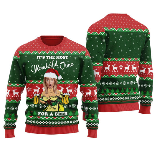 Its The Most Wonderful Time For A Beer Custom Face Christmas Sweater