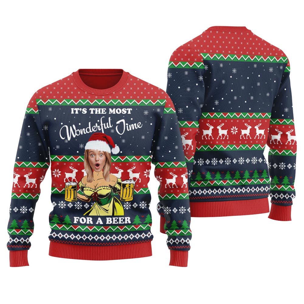 Its The Most Wonderful Time For A Beer Custom Face Christmas Sweater