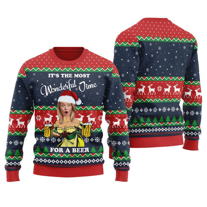 Its The Most Wonderful Time For A Beer Custom Face Christmas Sweater