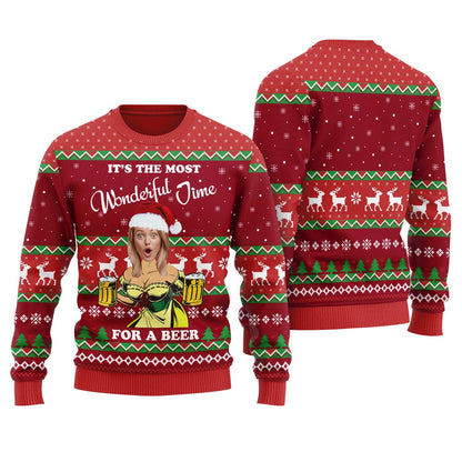 Custom Face Xmas Sweater Its The Most Wonderful Time For A Beer For Women