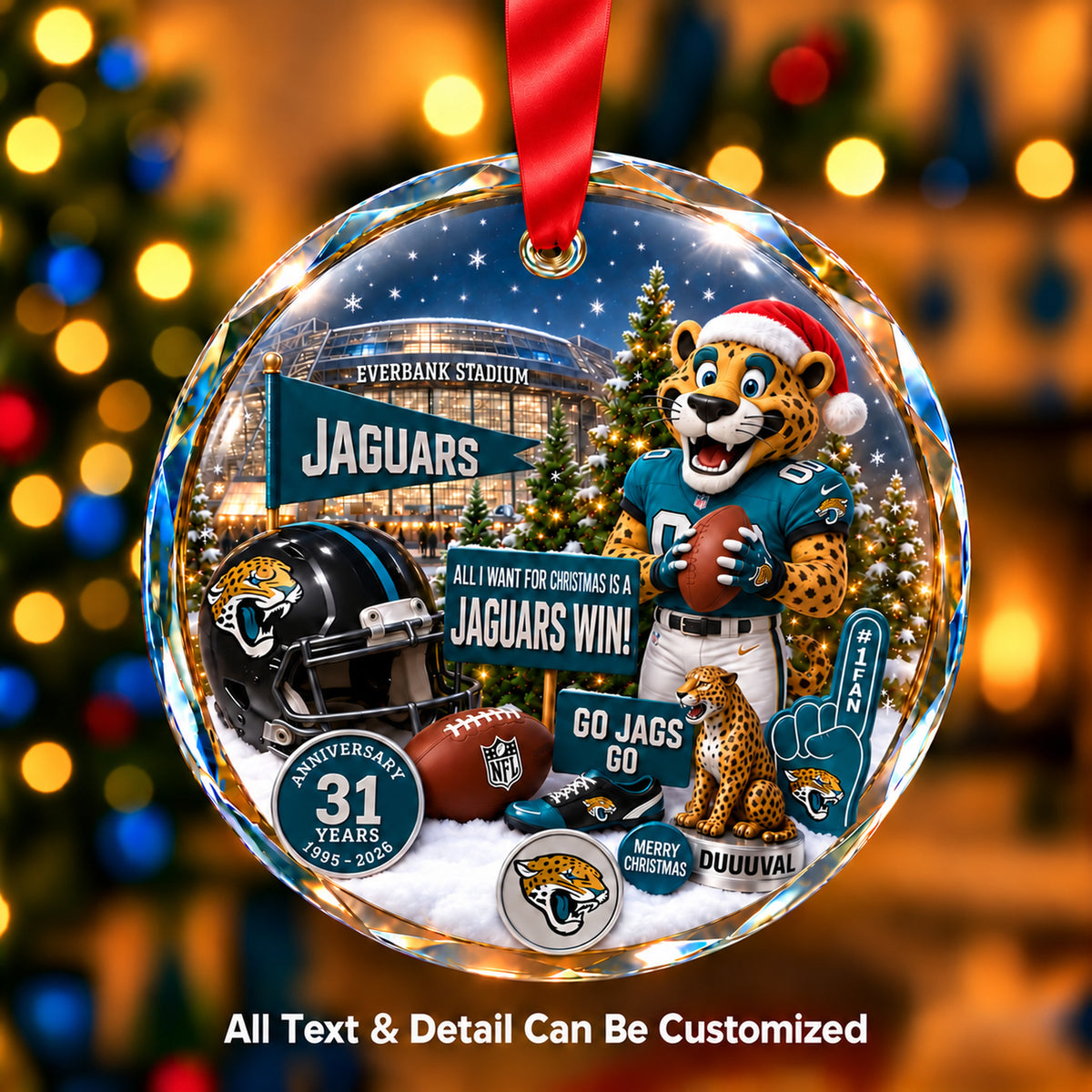 Jacksonville Jaguars Snow Globe Glass Ornament